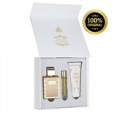 Lattafa The Kingdom Gift Set  100ml Eau de Parfum, 12ml Travel Perfume & 100ml Shower Gel Giftset for Men