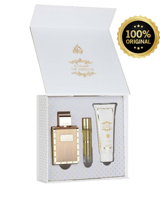 Lattafa The Kingdom Gift Set 100ml Eau de Parfum, 12ml Travel Perfume & 100ml Shower Gel Giftset for Men Lattafa The Kingdom Gift Set 100ml Eau de Parfum, 12ml Travel Perfume & 100ml Shower Gel Giftset for Men