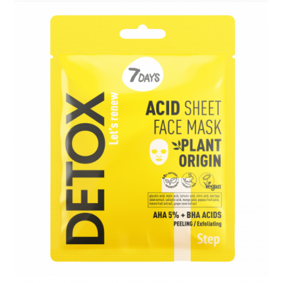 7DAYS ACID SHEET FACE MASK AHA (5%) + BHA DETOX 1 7DAYS ACID SHEET FACE MASK AHA (5%) + BHA DETOX 1