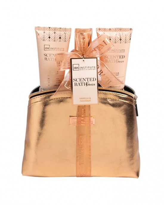 SET IDC SCENDED BATH BRONZE BAG VANILLA AND COCONUT